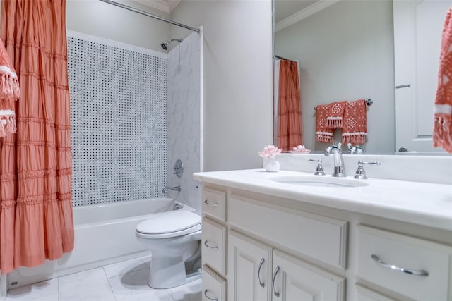 4432 Mockingbird Pkwy, University Park, TX 75205 - bathroom with crown molding, shower / bath combo, toilet, and vanity