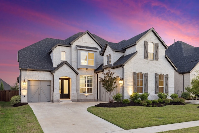 2921 Citation Rd, Celina, TX 75009 - french country inspired facade with brick siding, concrete driveway, a shingled roof, and a garage