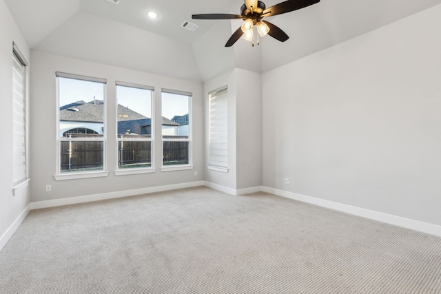 2921 Citation Rd, Celina, TX 75009 - unfurnished room featuring light carpet, vaulted ceiling, a ceiling fan, baseboards, and recessed lighting