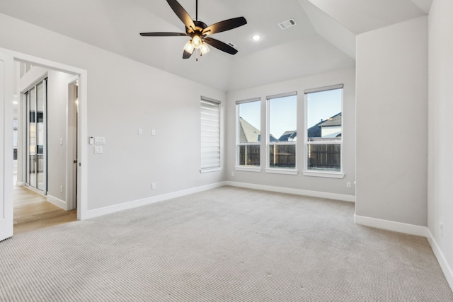 2921 Citation Rd, Celina, TX 75009 - unfurnished room with light carpet, a ceiling fan, baseboards, lofted ceiling, and recessed lighting