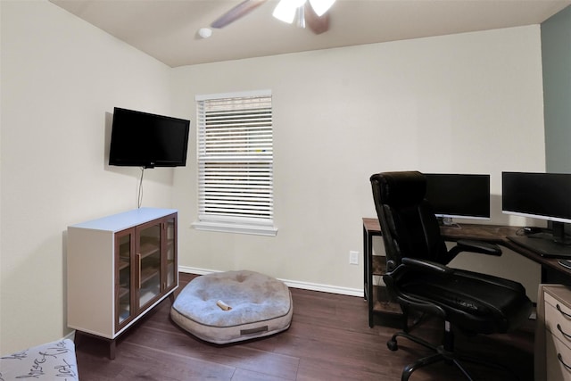 5061 Britton Ridge Ln, Fort Worth, TX 76179 - office featuring dark wood-type flooring, baseboards, and a ceiling fan
