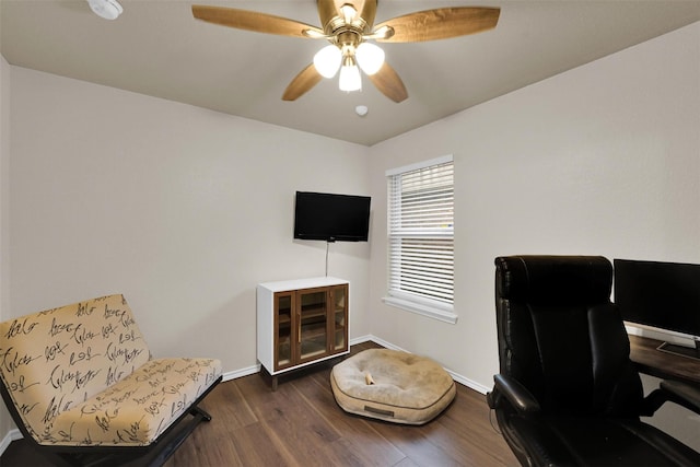 5061 Britton Ridge Ln, Fort Worth, TX 76179 - office area with ceiling fan, dark wood finished floors, and baseboards