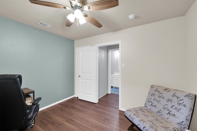 5061 Britton Ridge Ln, Fort Worth, TX 76179 - sitting room with dark wood-type flooring, baseboards, ceiling fan, and a desk