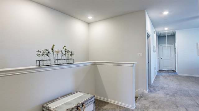 7436 Palisades Dr, Rowlett, TX 75088 - corridor featuring attic access, carpet flooring, baseboards, and recessed lighting