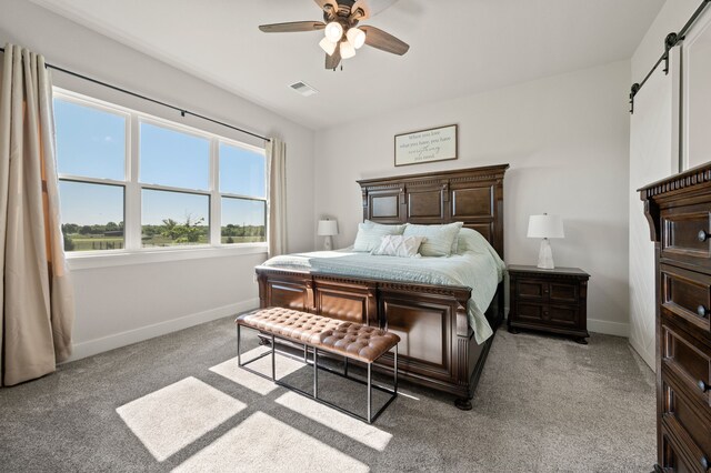 1196 Smith Rd, Ponder, TX 76259 - bedroom with a barn door, baseboards, and carpet floors
