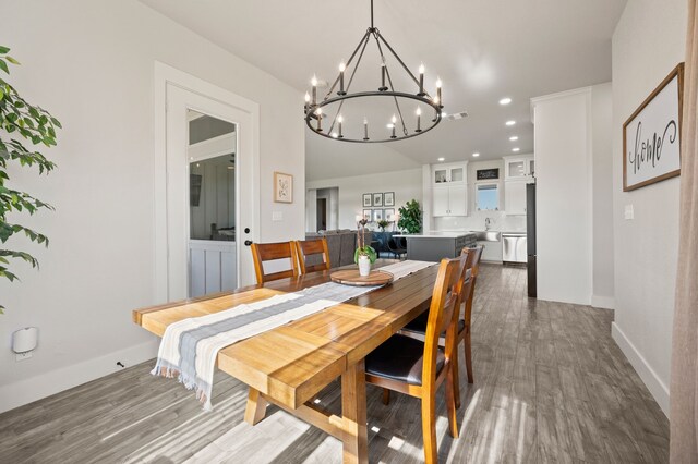 1196 Smith Rd, Ponder, TX 76259 - dining space with a chandelier, dark wood-type flooring, baseboards, and recessed lighting