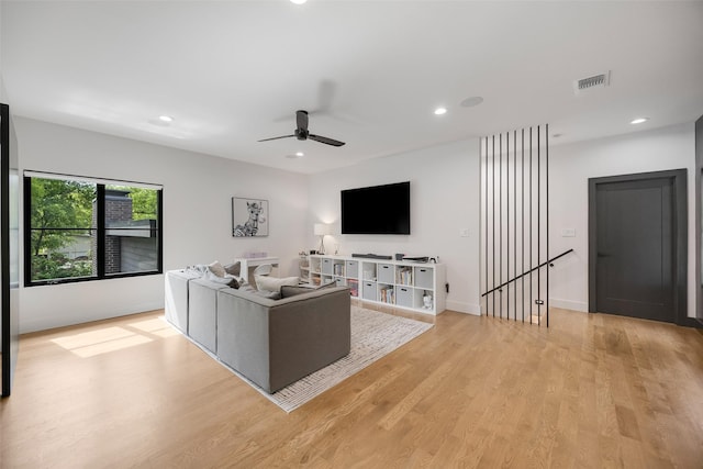 10026 Mccree Rd, Dallas, TX 75238 - living area with a ceiling fan, light wood-type flooring, recessed lighting, and baseboards