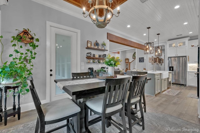 150 St Andrews Ln, Benton, LA 71006 - dining space with a chandelier, light wood-style floors, recessed lighting, and ornamental molding