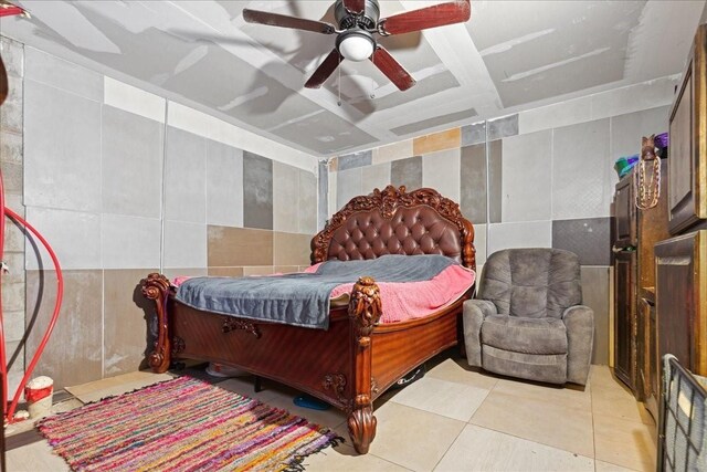 1474 Vz County Road 3810, Wills Point, TX 75169 - tiled bedroom featuring tile walls and a ceiling fan