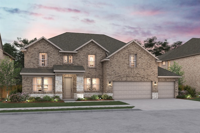 777 Rustic Ridge Dr, Lavon, TX 75166 - view of front of home featuring a shingled roof, brick siding, driveway, and an attached garage