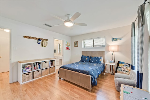 bedroom with wood finished floors and ceiling fan