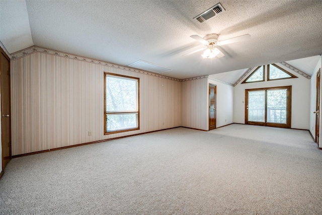 348 Indian Trl, Decatur, TX 76234 - bonus room with lofted ceiling, light colored carpet, a textured ceiling, baseboards, and a ceiling fan