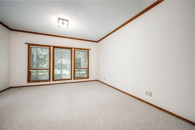 348 Indian Trl, Decatur, TX 76234 - unfurnished room featuring ornamental molding, light colored carpet, baseboards, vaulted ceiling, and a textured ceiling