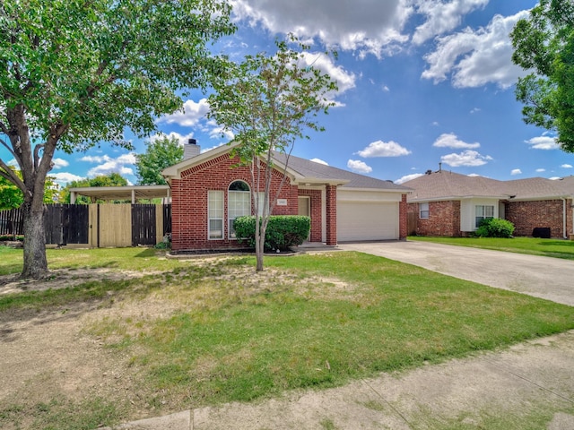 2500 Westheimer Rd, Denton, TX 76210 - ranch-style home with brick siding, a garage, concrete driveway, and a chimney