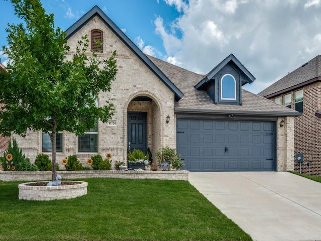 11724 Pistachio Trl, Fort Worth, TX 76108 - view of front facade with brick siding, a garage, a front lawn, driveway, and roof with shingles