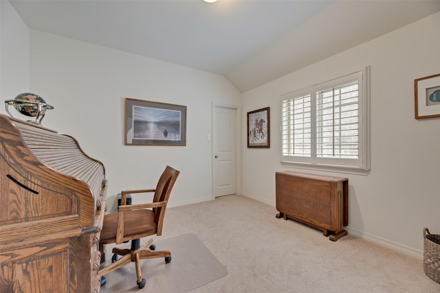 7320 San Saba Dr, Mckinney, TX 75070 - carpeted home office featuring lofted ceiling and baseboards