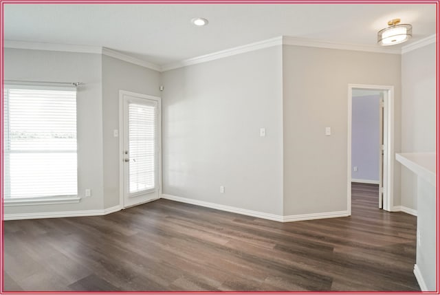 5005 Odeum Ct, Fort Worth, TX 76244 - unfurnished room with dark wood-style floors, healthy amount of natural light, ornamental molding, baseboards, and recessed lighting