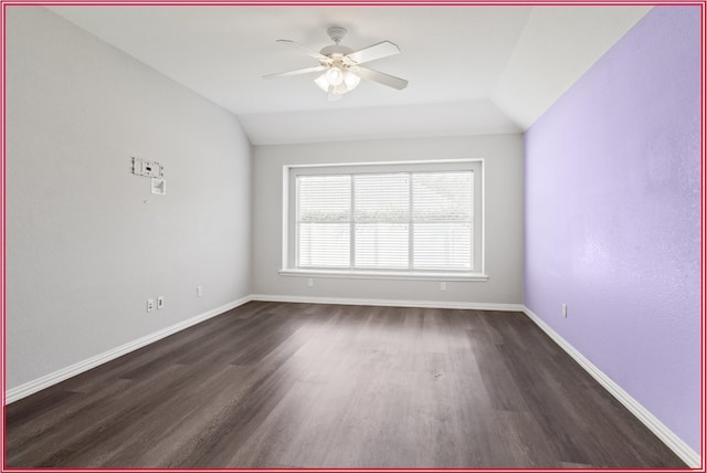 5005 Odeum Ct, Fort Worth, TX 76244 - unfurnished room featuring dark wood finished floors, lofted ceiling, ceiling fan, and baseboards