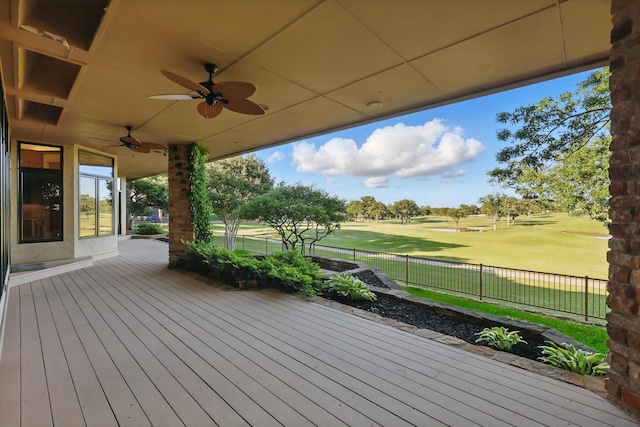 1424 Hidden Oaks Cir, Corinth, TX 76210 - wooden terrace with view of golf course and a ceiling fan