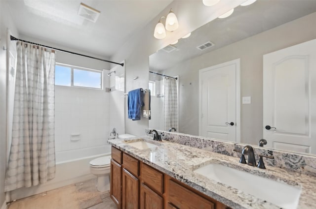 4624 Southpointe Dr, Richardson, TX 75082 - full bath with shower / bathtub combination with curtain, toilet, and double vanity
