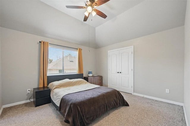 4624 Southpointe Dr, Richardson, TX 75082 - carpeted bedroom featuring baseboards, lofted ceiling, ceiling fan, and a closet