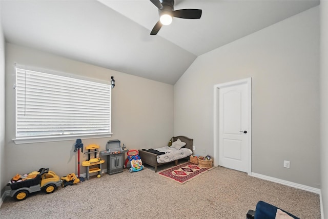 4624 Southpointe Dr, Richardson, TX 75082 - game room featuring a ceiling fan, carpet flooring, and lofted ceiling