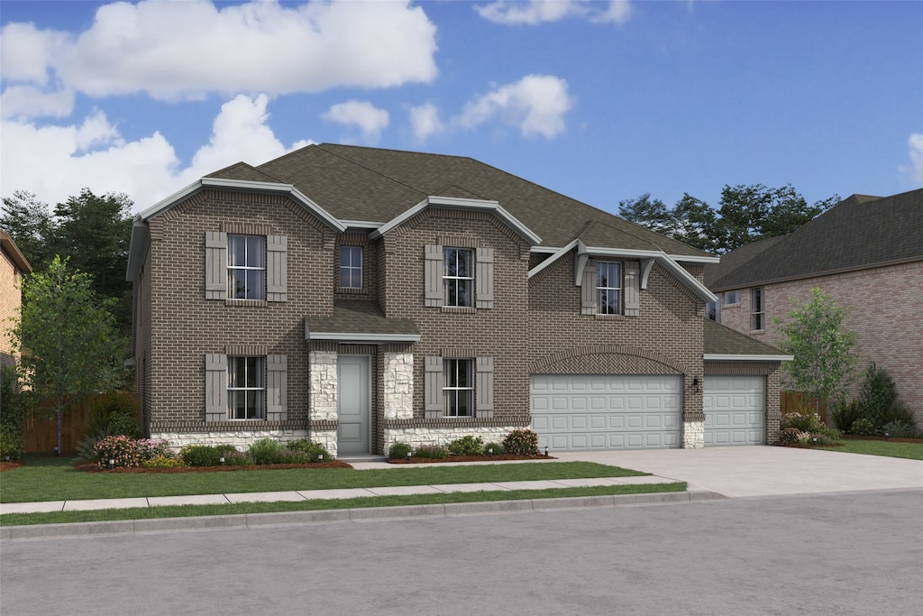 769 Rustic Ridge Dr, Lavon, TX 75166 - view of front of property featuring brick siding, concrete driveway, and a shingled roof