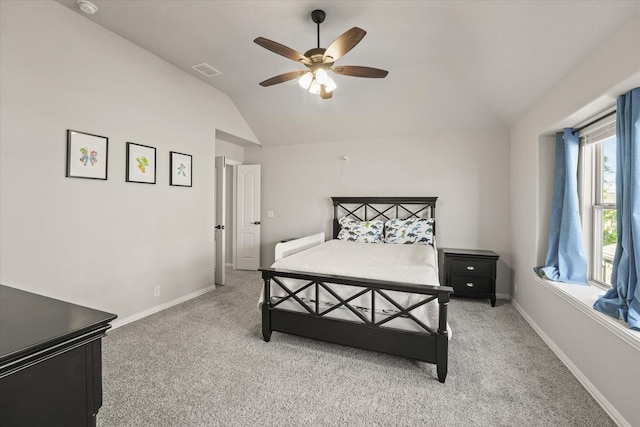 3525 Beaumont Dr, Wylie, TX 75098 - bedroom with vaulted ceiling, light carpet, ceiling fan, and baseboards