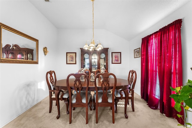 3953 Silver Springs Dr, Fort Worth, TX 76123 - carpeted dining space featuring vaulted ceiling, a chandelier, and baseboards