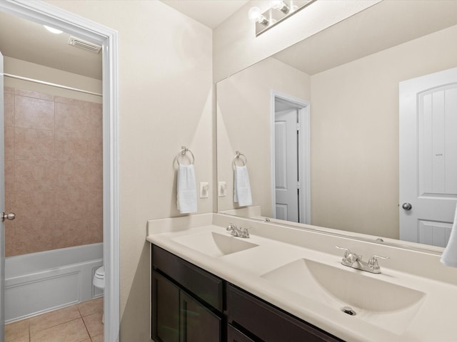 14361 Mariposa Lily Ln, Fort Worth, TX 76052 - full bathroom with tile patterned floors, toilet, double vanity, and washtub / shower combination