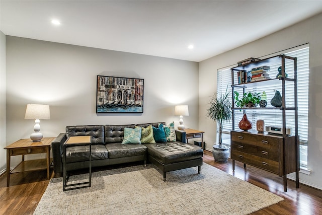 4616 W Lovers Ln Unit 231, Dallas, TX 75209 - living room featuring dark wood finished floors, baseboards, and recessed lighting
