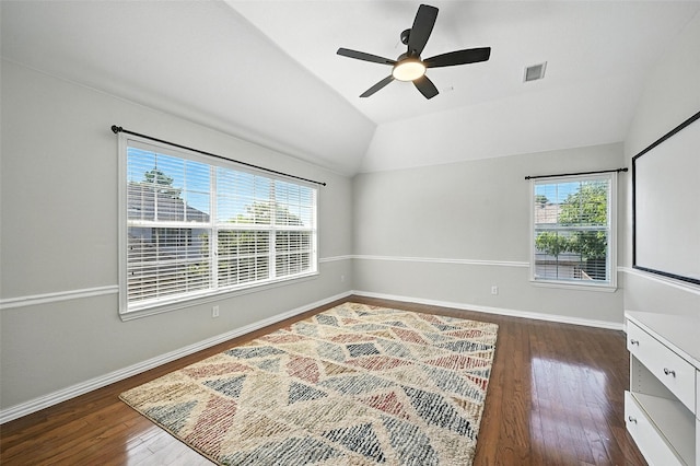 2726 Bandolier Ln, Frisco, TX 75033 - spare room with wood finished floors, ceiling fan, and lofted ceiling