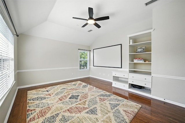 2726 Bandolier Ln, Frisco, TX 75033 - cinema with wood finished floors, ceiling fan, and lofted ceiling
