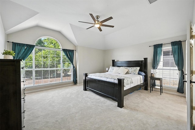 2726 Bandolier Ln, Frisco, TX 75033 - bedroom with carpet floors, vaulted ceiling, and a ceiling fan