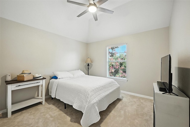 2726 Bandolier Ln, Frisco, TX 75033 - bedroom with light carpet, vaulted ceiling, and ceiling fan
