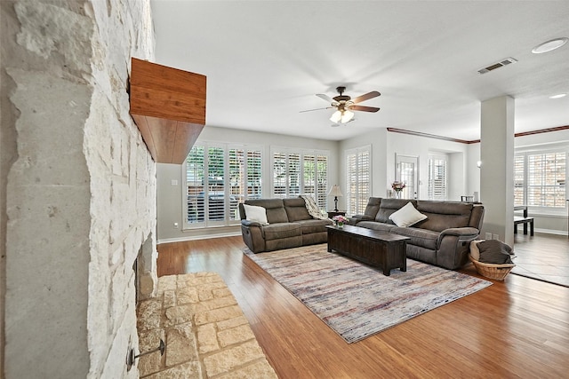 2726 Bandolier Ln, Frisco, TX 75033 - living room featuring ceiling fan and wood finished floors