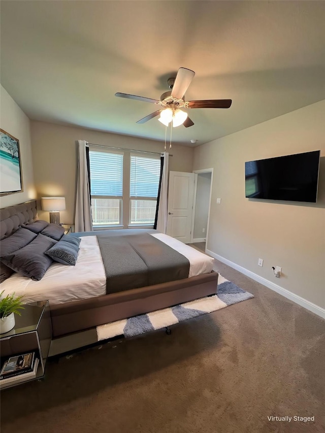 5266 Meadow Ln, Krum, TX 76249 - bedroom featuring baseboards, carpet floors, and ceiling fan