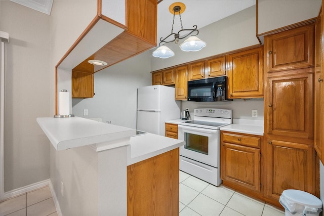 2101 Saint Michaels Dr Unit 109, Arlington, TX 76011 - kitchen featuring white appliances, light tile patterned floors, brown cabinets, and light countertops