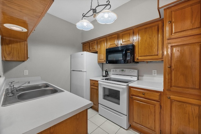 2101 Saint Michaels Dr Unit 109, Arlington, TX 76011 - kitchen with white appliances, brown cabinets, a sink, light countertops, and light tile patterned flooring