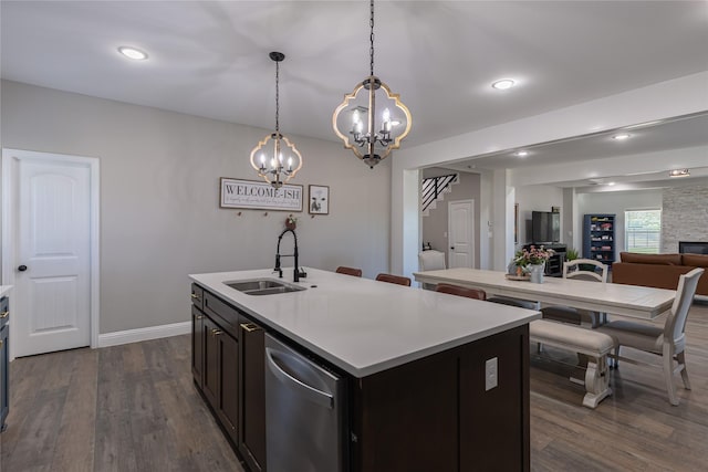 117 Rock Salt Dr, Springtown, TX 76082 - kitchen with a sink, a chandelier, open floor plan, dark wood-style floors, and recessed lighting