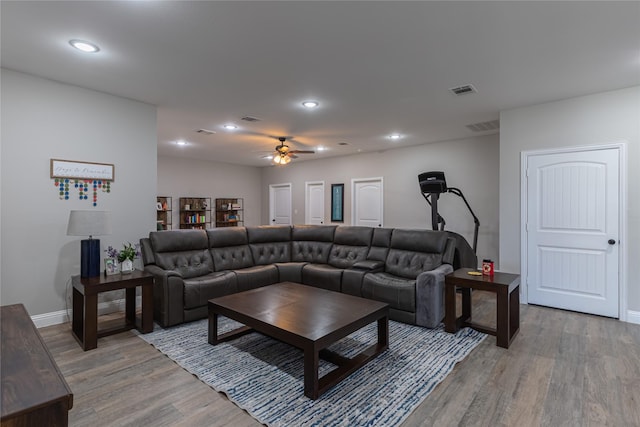 117 Rock Salt Dr, Springtown, TX 76082 - living area featuring light wood-style flooring, a ceiling fan, baseboards, and recessed lighting