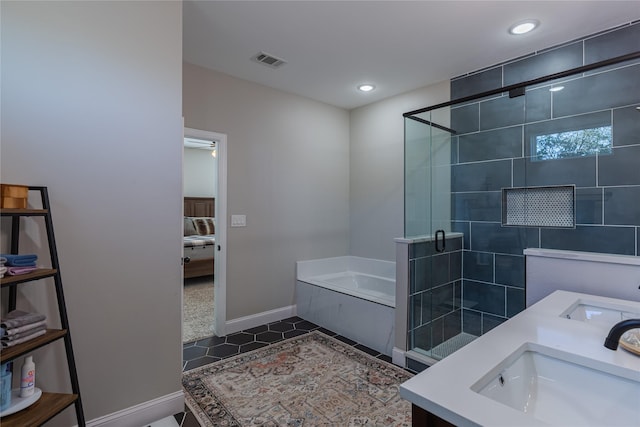 117 Rock Salt Dr, Springtown, TX 76082 - ensuite bathroom with a sink, a shower stall, a bath, baseboards, and recessed lighting