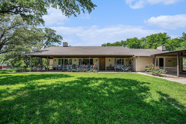 4151 Oakcrest Ln, Fort Worth, TX 76126 - view of front facade featuring a chimney, a front yard, and covered porch