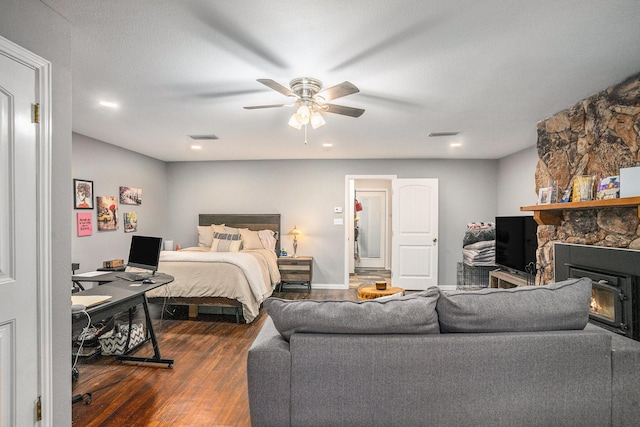 4151 Oakcrest Ln, Fort Worth, TX 76126 - bedroom with dark wood-type flooring, ceiling fan, and recessed lighting