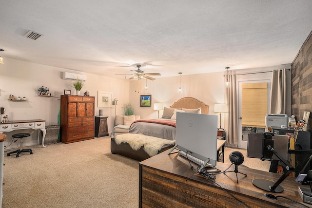 4151 Oakcrest Ln, Fort Worth, TX 76126 - bedroom featuring light carpet, a ceiling fan, and an AC wall unit