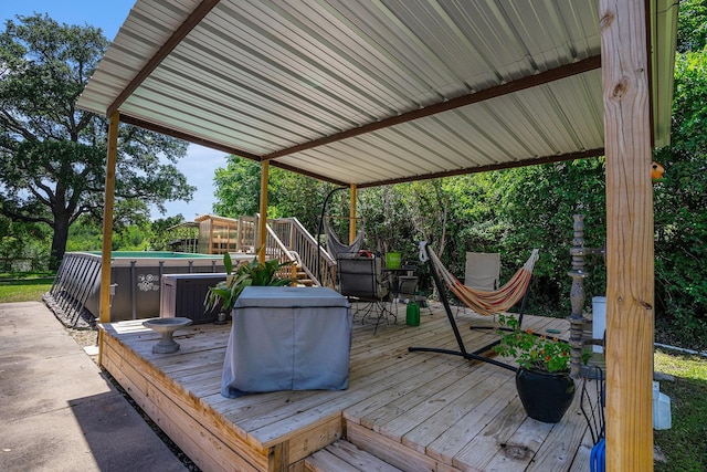 4151 Oakcrest Ln, Fort Worth, TX 76126 - wooden deck featuring an outdoor pool and stairway