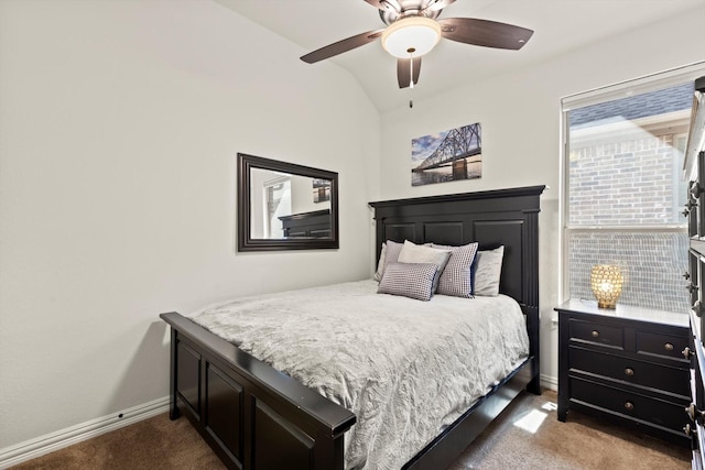 3063 Mitchell Way, The Colony, TX 75056 - bedroom featuring carpet flooring, baseboards, vaulted ceiling, and a ceiling fan