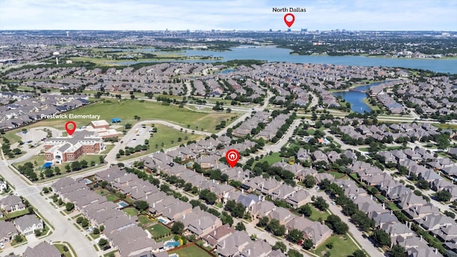 3063 Mitchell Way, The Colony, TX 75056 - aerial view of property's location with a nearby body of water and nearby suburban area