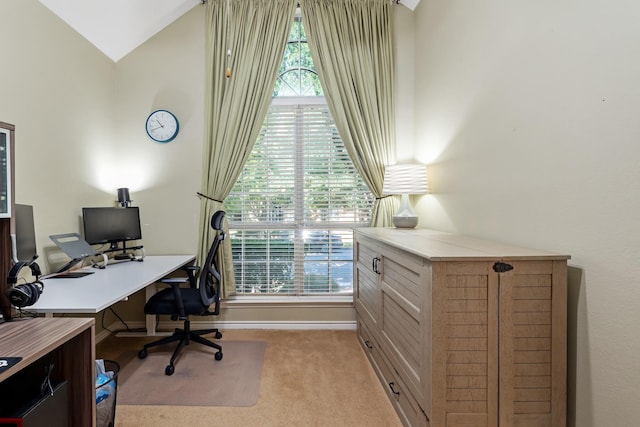 3601 Carmel Mountain Dr, Mckinney, TX 75070 - office space with light carpet, vaulted ceiling, and baseboards