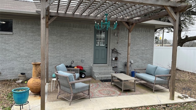 501 Linda Kay Dr, Winnsboro, TX 75494 - view of patio featuring outdoor lounge area, fence, a pergola, and entry steps
